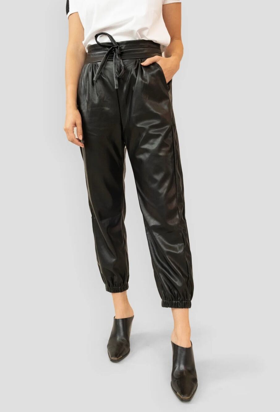 Christina Karin Women's Black Gisele Vegan Leather Pant Faux Leather Pants Small